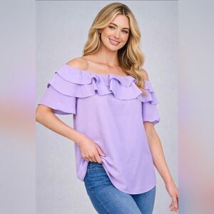 Lavender Off-Shoulder Ruffle Top